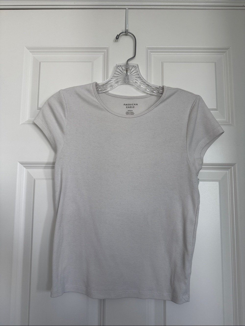 American Eagle Outfitters White Ribbed Short Sleeve Tee